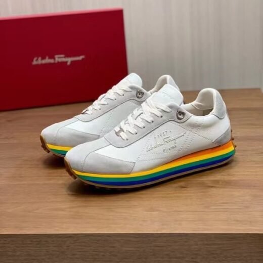 Ferragamo Baskets rétro Iggy à talon arc-en-ciel blanches