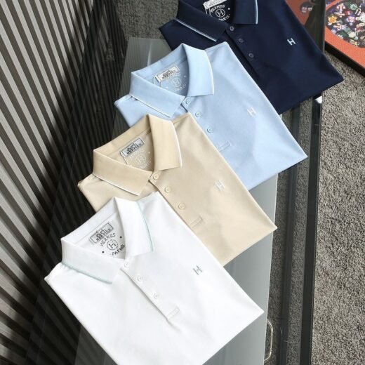 Hermès Polo slim en coton pima stretch à col passepoilé