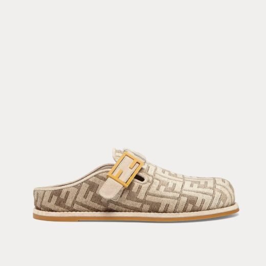 Fendi Sabots en chenille gris tourterelle Feel FF Motif