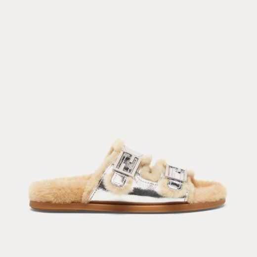Fendi Claquettes argentées en cuir nappa Feel