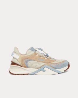 Baskets basses Fendi Flow en maille et daim bleu clair