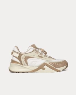 Baskets basses Fendi Flow en maille et daim beiges