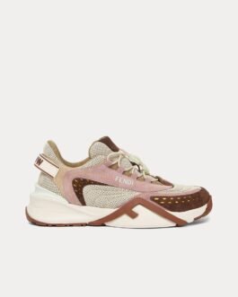 Baskets basses Fendi Flow en maille et daim marron