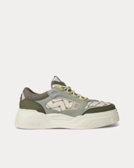 Baskets basses Fendi Force en cuir et nubuck blanc/vert