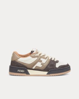 Baskets basses Fendi Match en cuir gris tourterelle / marron