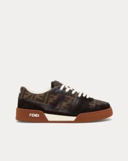 Baskets basses Fendi by Stefano Pilati Match FF en toile et daim noir/marron/tabac