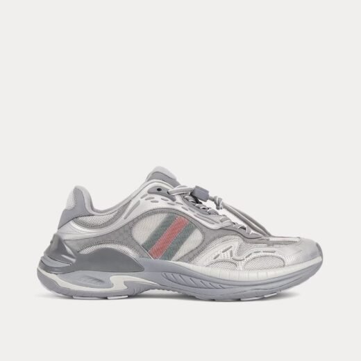 Gucci Baskets basses argentées 2.0 en maille et cuir – 35