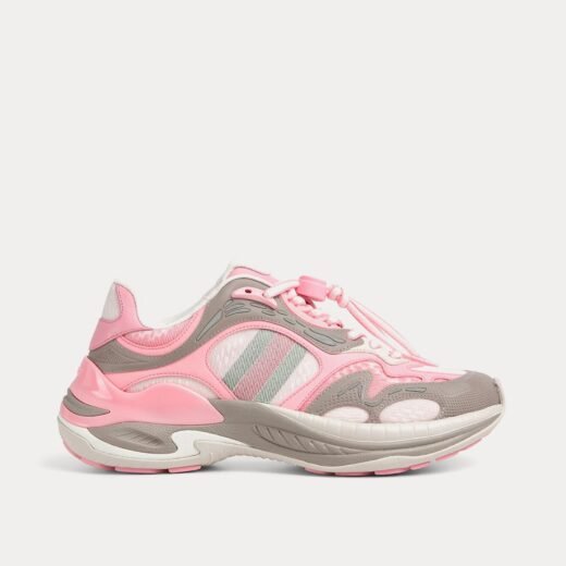 Gucci Baskets basses 2.0 en maille et cuir rose/gris – 35