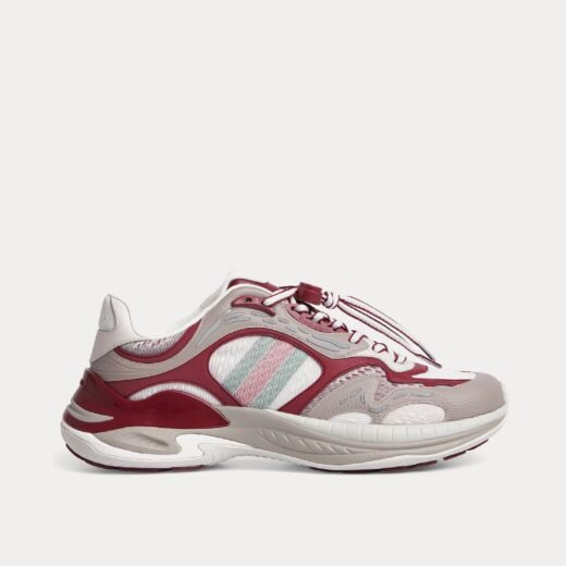 Gucci Baskets basses 2.0 en maille et cuir gris / Gucci Rosso Ancora rouge – 35