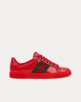 Baskets basses rouges en toile cristal Gucci Ace GG
