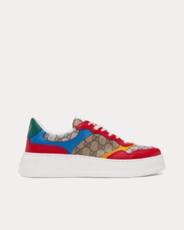 Baskets basses Gucci GG Supreme en cuir et toile beige/bleu