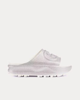 Claquettes Gucci Interlocking G métallisées argentées