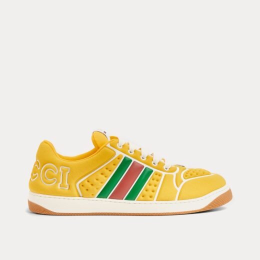 Gucci Baskets basses jaunes en néoprène Screener avec bande Web – 35