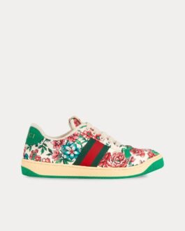 Baskets basses en cuir fleuri Gucci Screener avec bande Web
