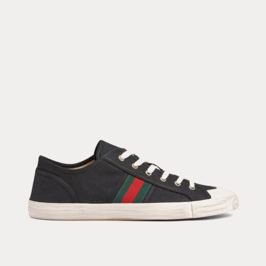 Gucci Baskets basses en coton noir avec bande Web – 35