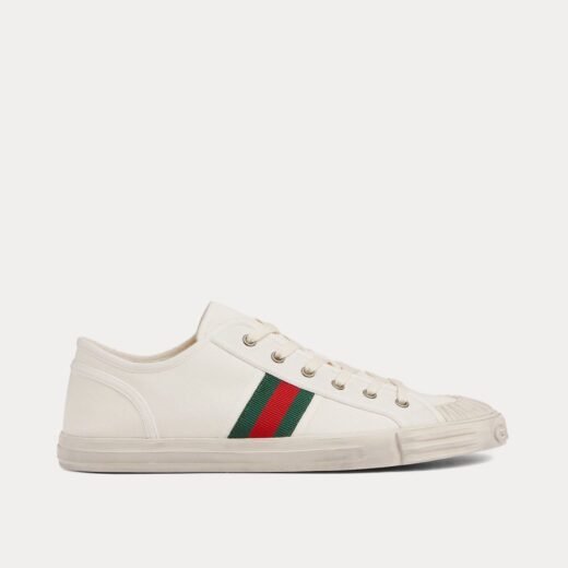 Gucci Baskets basses en coton blanc avec bande Web – 35