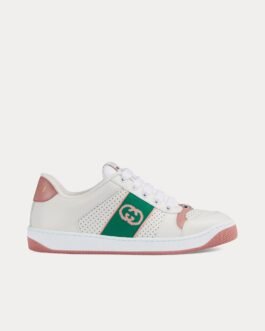 Baskets basses Gucci Screener avec G entrelacés blanc/rose/vert vif