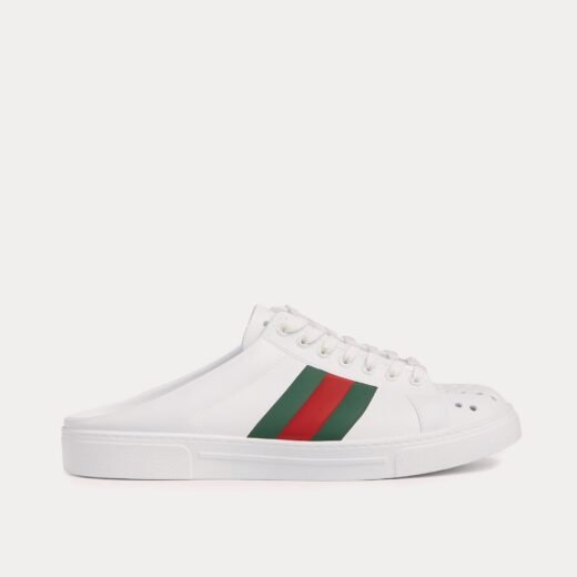 Gucci Mules blanches en caoutchouc Ace avec bande Web