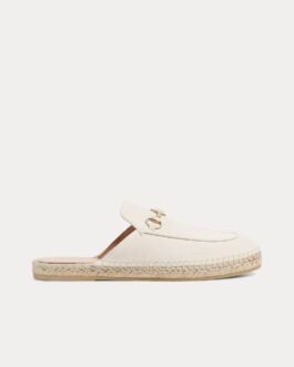 Mules espadrilles en daim ivoire à mors Gucci