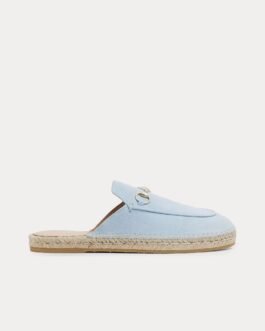 Mules espadrilles en daim bleu clair à mors Gucci