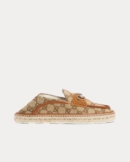 Espadrilles Gucci à mors et toile GG beige/marron foncé