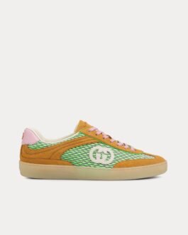 Baskets basses Gucci G75 en maille et daim vert/orange/rose