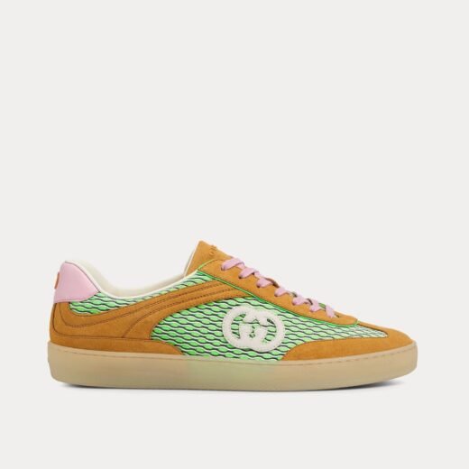 Gucci Baskets basses G75 en maille et daim vert/orange/rose – 35