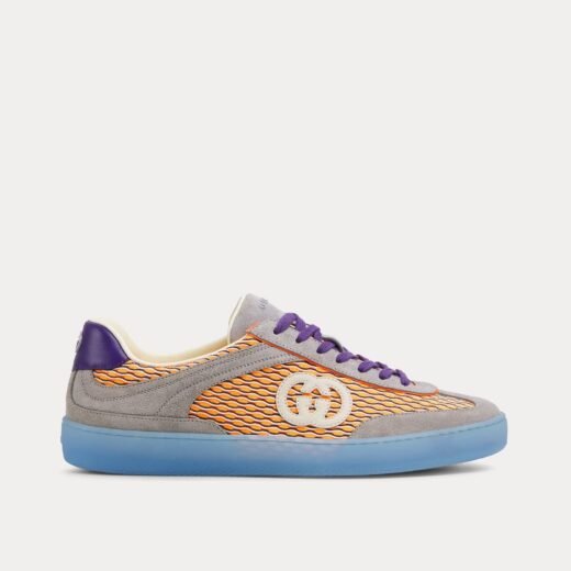 Gucci Baskets basses G75 en maille et daim orange/gris/bleu – 35