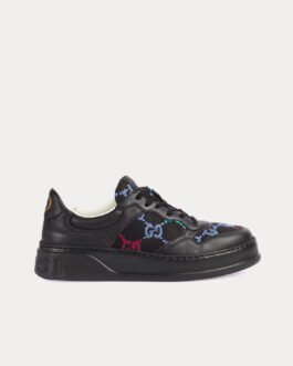 Baskets basses noires en cuir multicolore Gucci GG Fabric