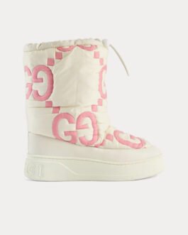 Bottes longues matelassées blanches et roses en nylon GG de Gucci