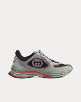Baskets basses Gucci Run GG en daim gris/vert poudré
