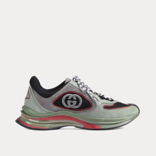 Gucci Baskets basses Run GG en daim gris/vert poudré – 35