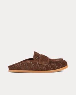 Mules Gucci Double G avec GG en daim marron