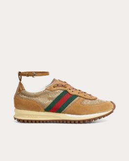 Baskets basses Gucci Re-Motion en nylon et daim marron clair GG