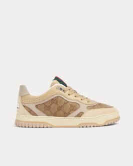 Baskets basses Gucci Re-Web avec nylon GG beige/marron foncé