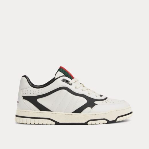 Gucci Baskets basses Re-Web en cuir blanc/noir – 35