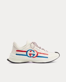 Baskets basses blanches en cuir à imprimé logo Gucci Run