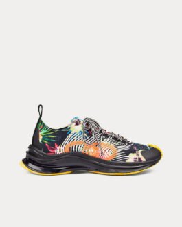 Baskets basses noires à imprimé floral Gucci Run