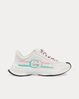 Baskets basses en cuir blanc/rose/turquoise à imprimé logo Gucci Run