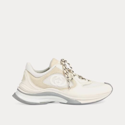 Gucci Baskets basses Run en daim blanc / blanc cassé / gris – 35