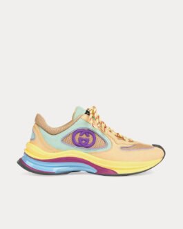 Baskets basses Gucci Run en daim jaune/turquoise