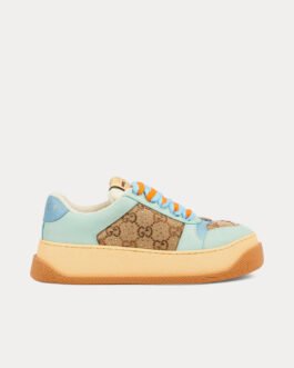 Baskets basses Gucci Screener GG en toile camel et ébène/bleu
