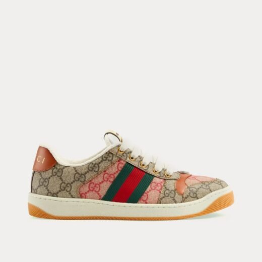 Gucci Baskets basses Screener GG Supreme en toile et cuir beige – 35