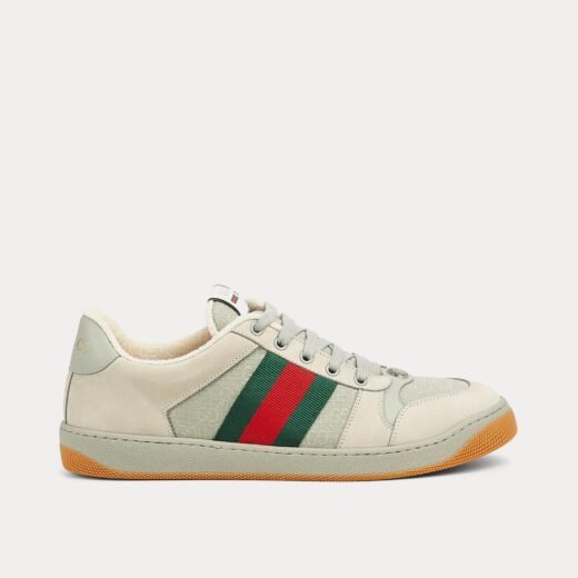 Gucci Baskets basses en daim gris Screener avec toile GG et bande Web – 35