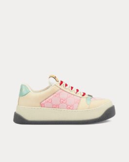 Baskets basses Gucci Screener GG en toile rose/beige