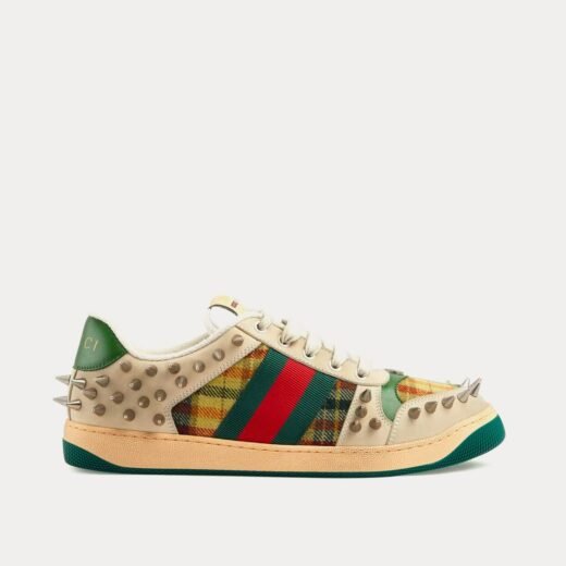 Gucci Baskets basses multicolores à rayures et clous Screener en tartan – 35