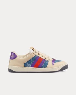 Baskets basses Gucci Screener avec bande Web GG lamé beige/bleu/violet