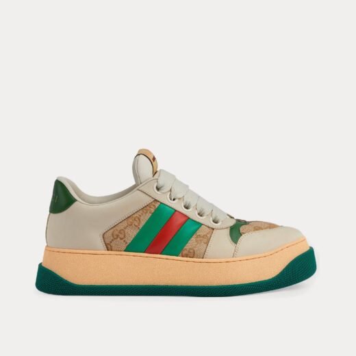 Gucci Baskets basses Screener avec bande Web et toile GG beige/vert – 35