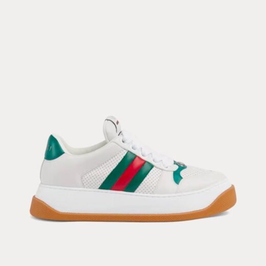 Gucci Baskets basses Screener en cuir perforé et toile blanc/vert – 35