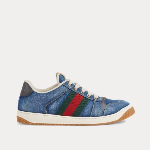 Gucci Baskets basses Screener avec bande Web en denim bleu – 35